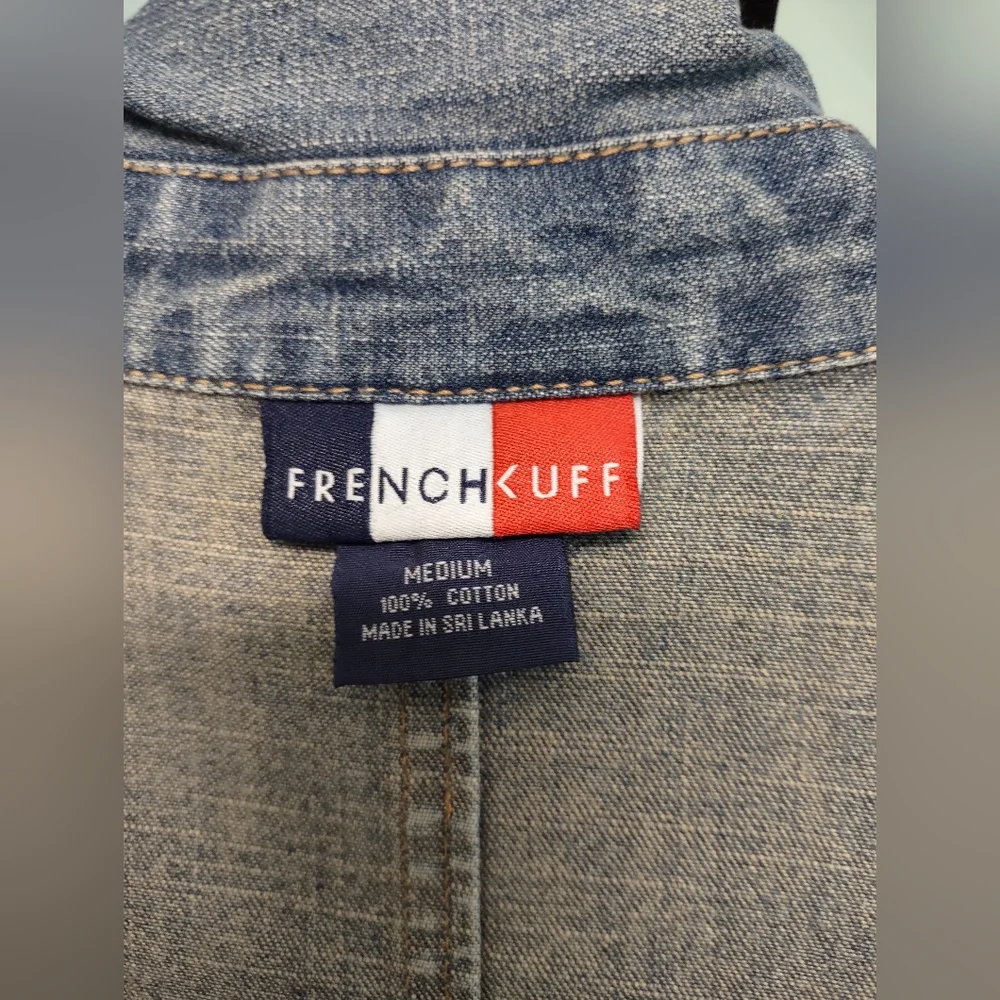 French Cuff Vintage Button Front Denim Jeans Jacket size Medium - Picture 12 of 13